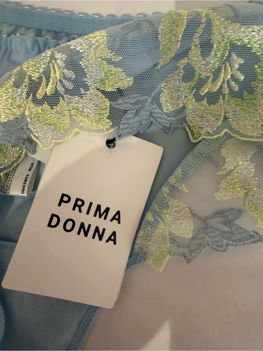 Prima Donna Nuzha  Light Blue luxury cheeky with Lime Lace Accents NwT